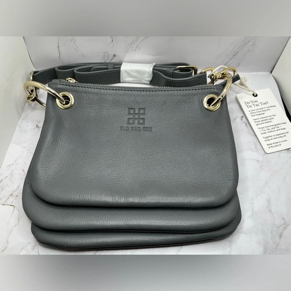 NWT Tic Tac Toe The Minime Small Square Triplet Set in Grey with Gold Hardware - Picture 3 of 9